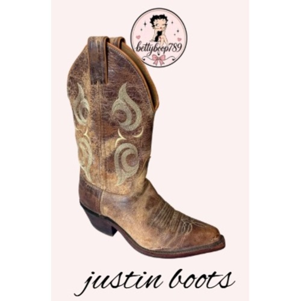 Justin Boots Womens Brown Distressed Leather Western Cowboy Boots Size 6.5B